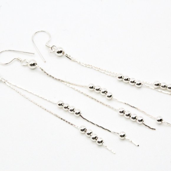 Contemporary New Sterling Silver Textured Drop Round Bead Dainty Necklace Set - Picture 7 of 9